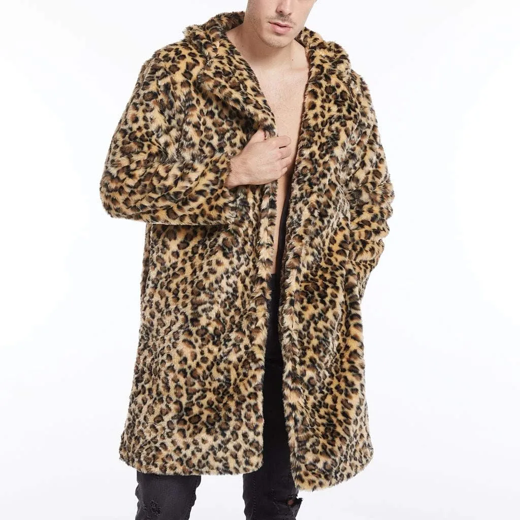 Men's Faux Fur Outwear Cardigan Winter Warm Coat Overcoat Outwear Plus Size Thicken Soft Snow Jacket Outerwear