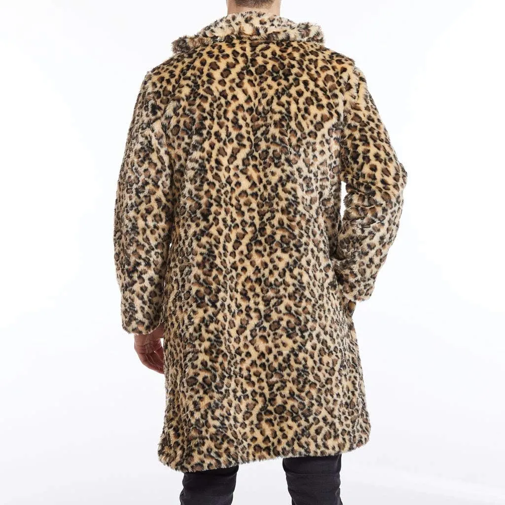 Men's Faux Fur Outwear Cardigan Winter Warm Coat Overcoat Outwear Plus Size Thicken Soft Snow Jacket Outerwear