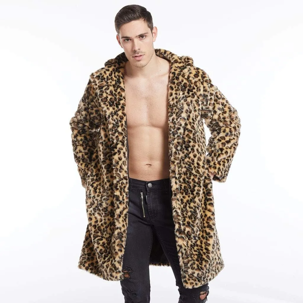 Men's Faux Fur Outwear Cardigan Winter Warm Coat Overcoat Outwear Plus Size Thicken Soft Snow Jacket Outerwear