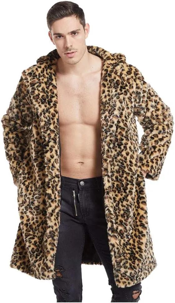 Men's Faux Fur Outwear Cardigan Winter Warm Coat Overcoat Outwear Plus Size Thicken Soft Snow Jacket Outerwear