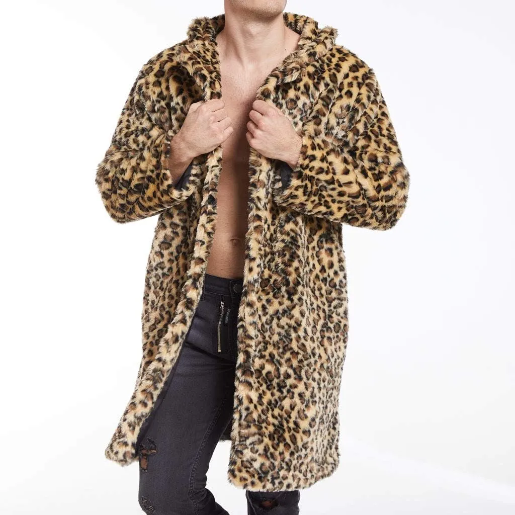 Men's Faux Fur Outwear Cardigan Winter Warm Coat Overcoat Outwear Plus Size Thicken Soft Snow Jacket Outerwear