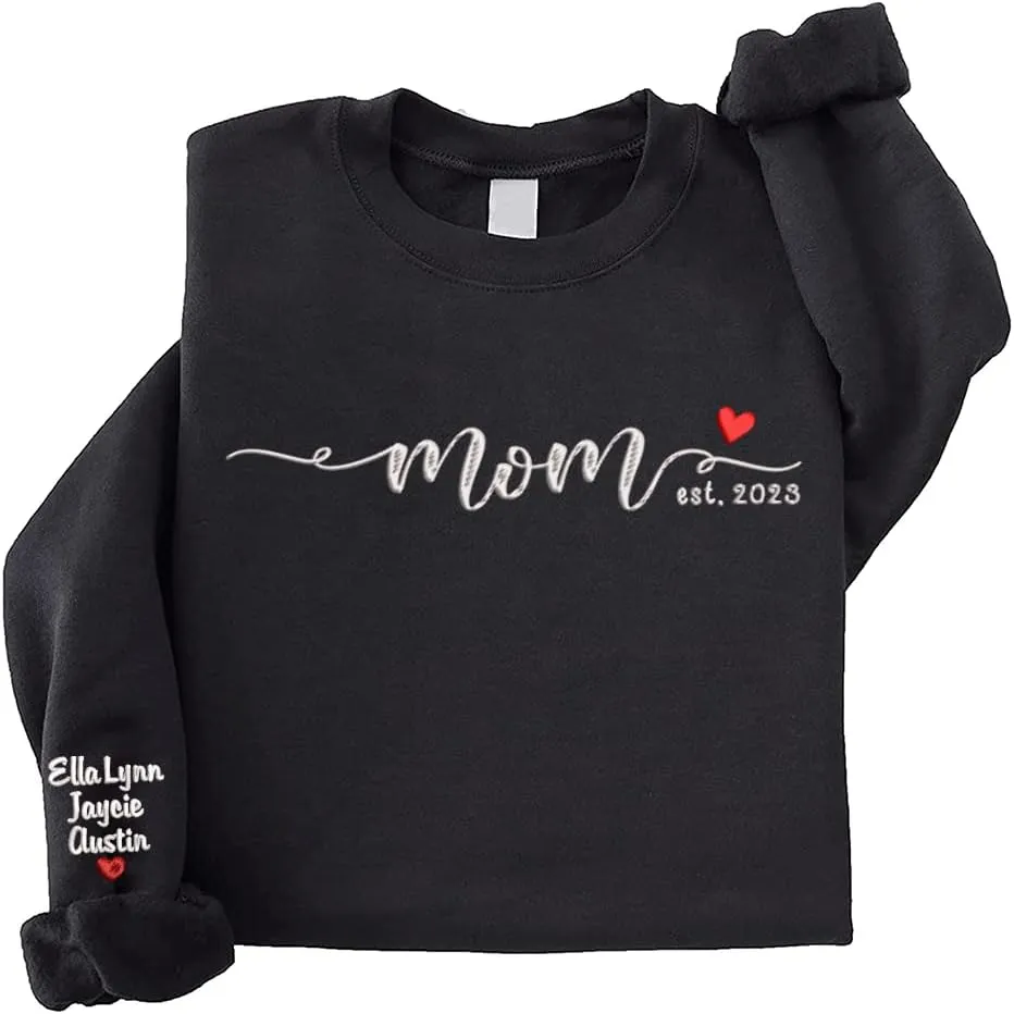 NAZENTI Custom Embroidered Grandma Sweatshirt with Kids Name on Sleeve, Mother's Day Shirt Gifts, Embroidered Mama Sweatshirt