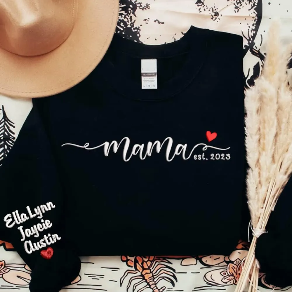 NAZENTI Custom Embroidered Grandma Sweatshirt with Kids Name on Sleeve, Mother's Day Shirt Gifts, Embroidered Mama Sweatshirt