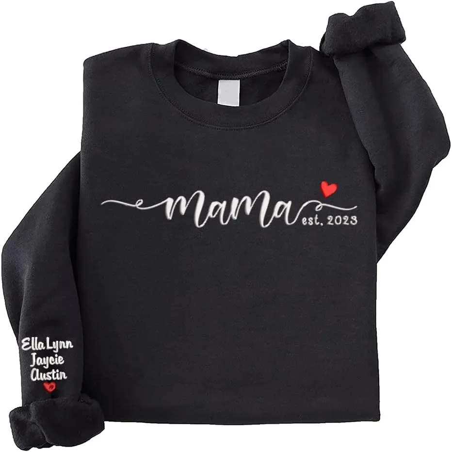 NAZENTI Custom Embroidered Grandma Sweatshirt with Kids Name on Sleeve, Mother's Day Shirt Gifts, Embroidered Mama Sweatshirt