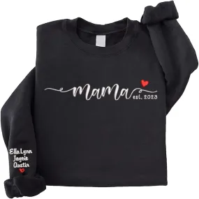 NAZENTI Custom Embroidered Grandma Sweatshirt with Kids Name on Sleeve, Mother's Day Shirt Gifts, Embroidered Mama Sweatshirt