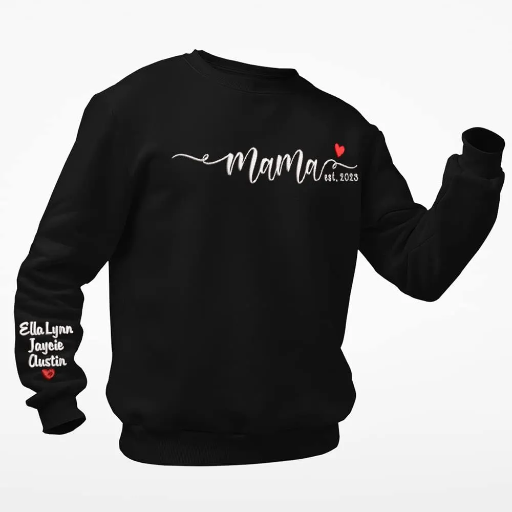 NAZENTI Custom Embroidered Grandma Sweatshirt with Kids Name on Sleeve, Mother's Day Shirt Gifts, Embroidered Mama Sweatshirt