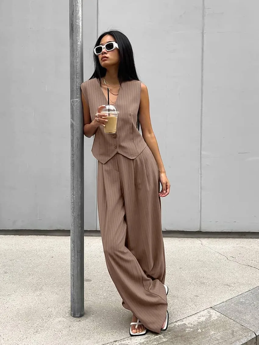 Patterned vest vest and trousers two-piece set