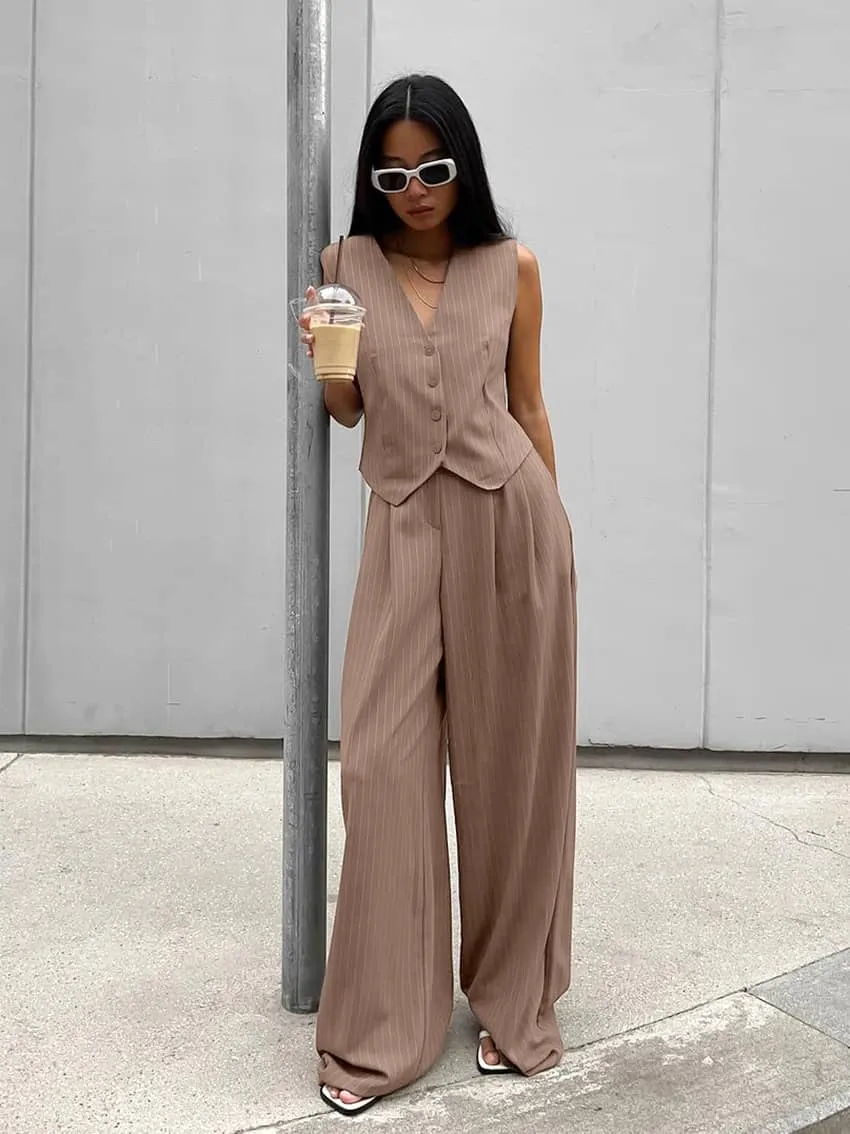 Patterned vest vest and trousers two-piece set
