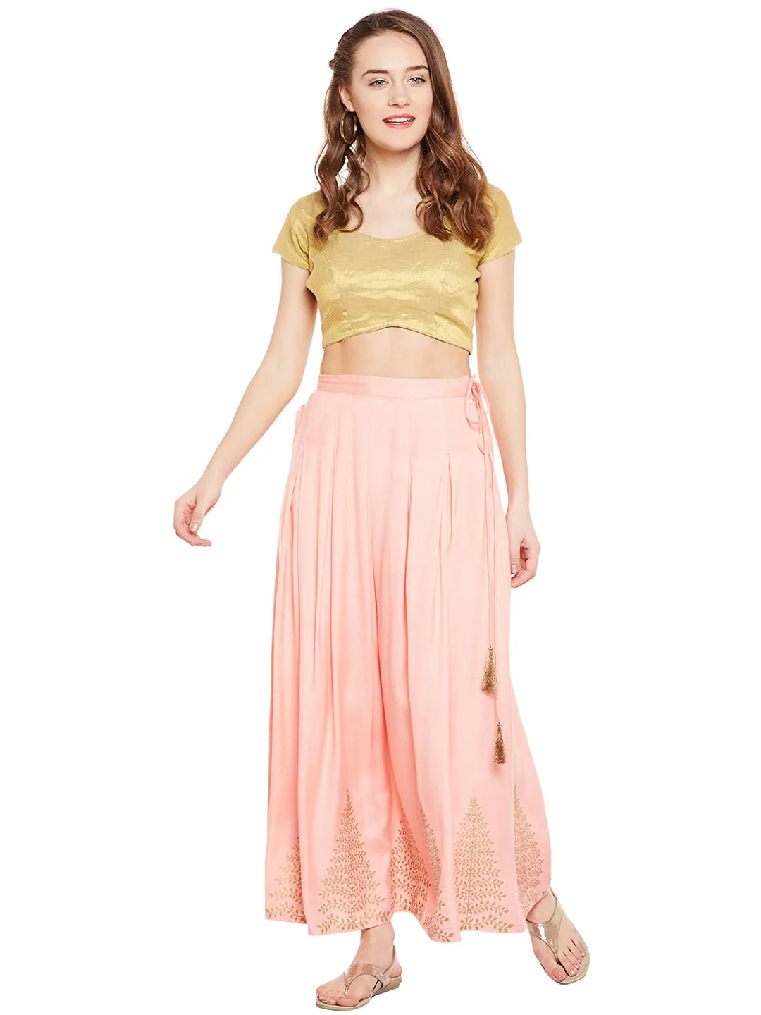 Peach-Coloured Block Print  Skirt