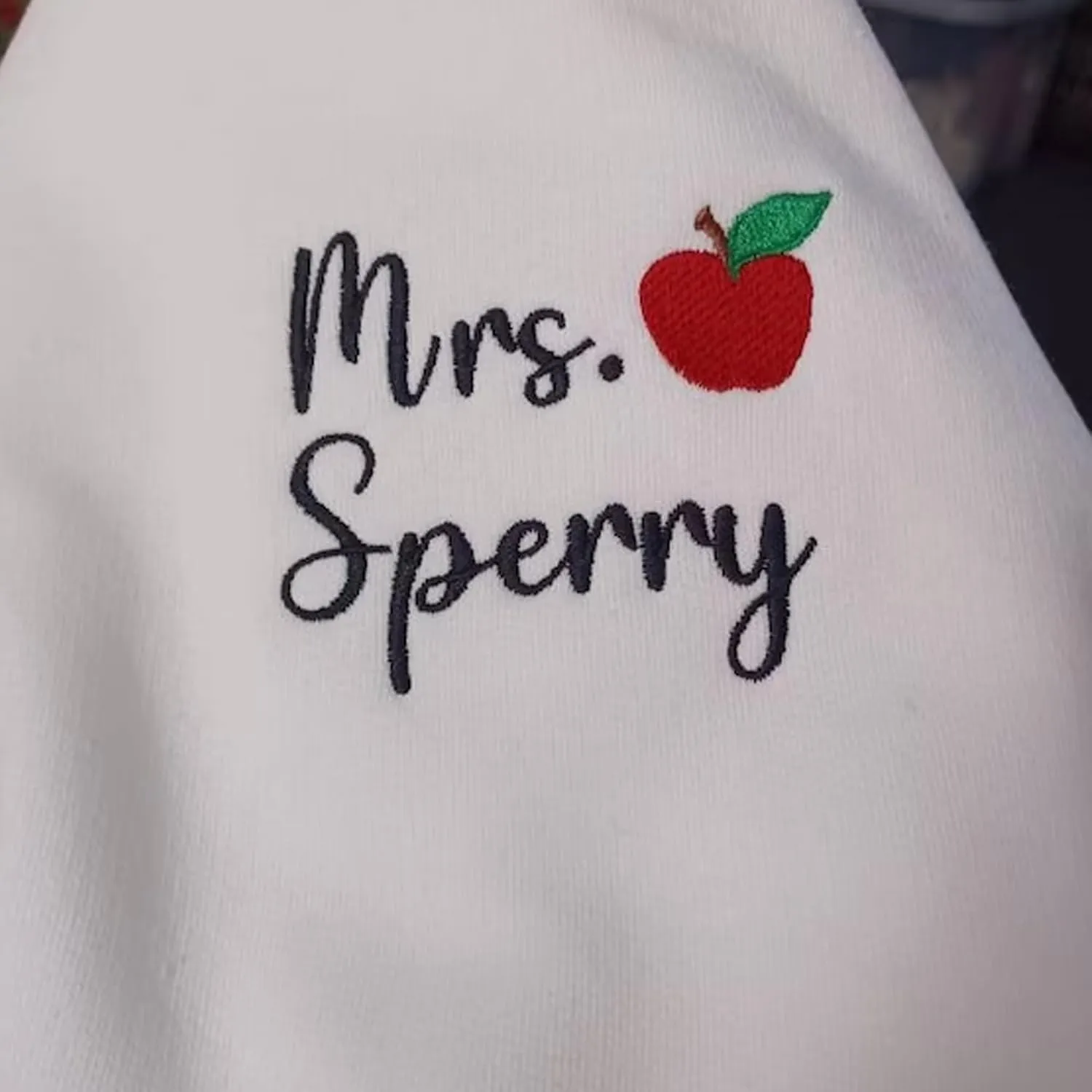 Personalized Embroidered Teacher Sweatshirt, Custom Text On Sleeve