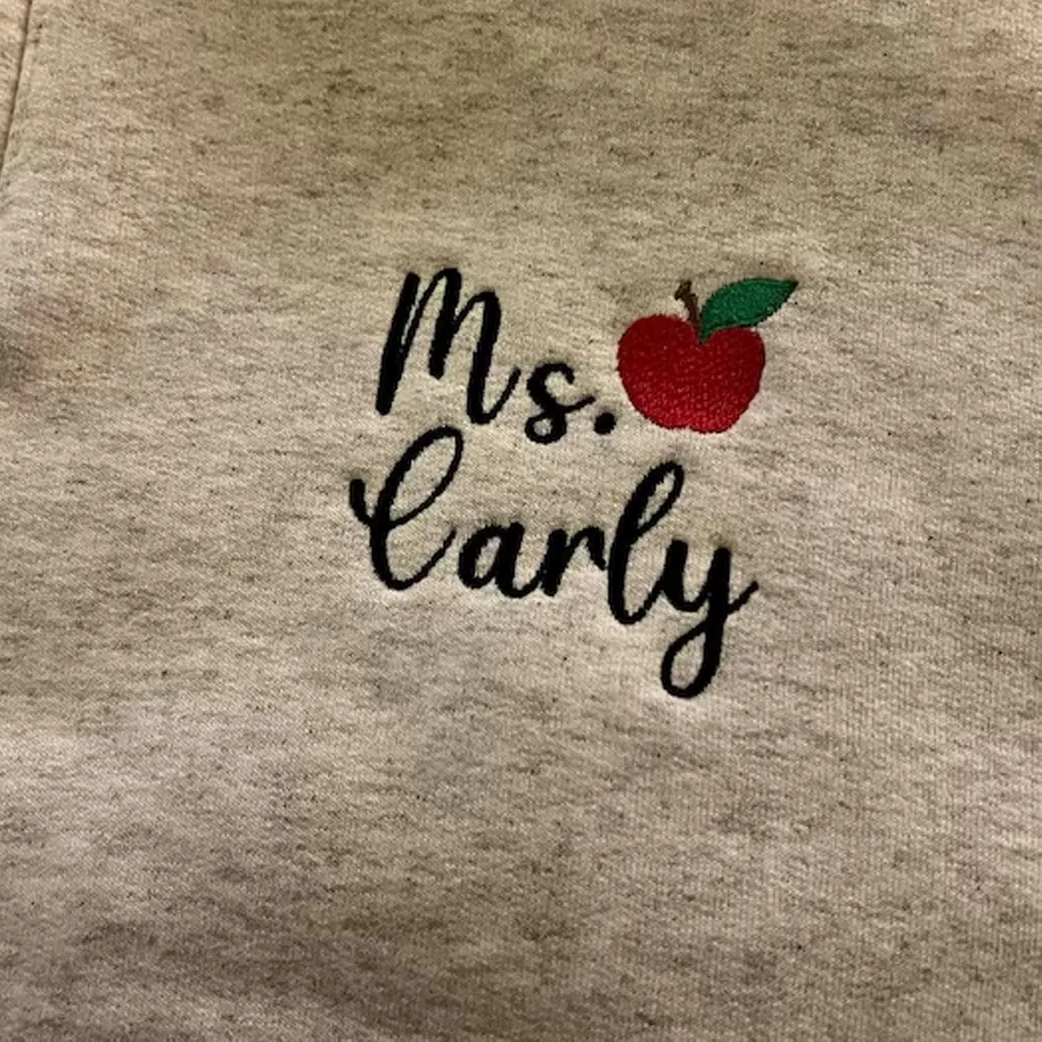 Personalized Embroidered Teacher Sweatshirt, Custom Text On Sleeve