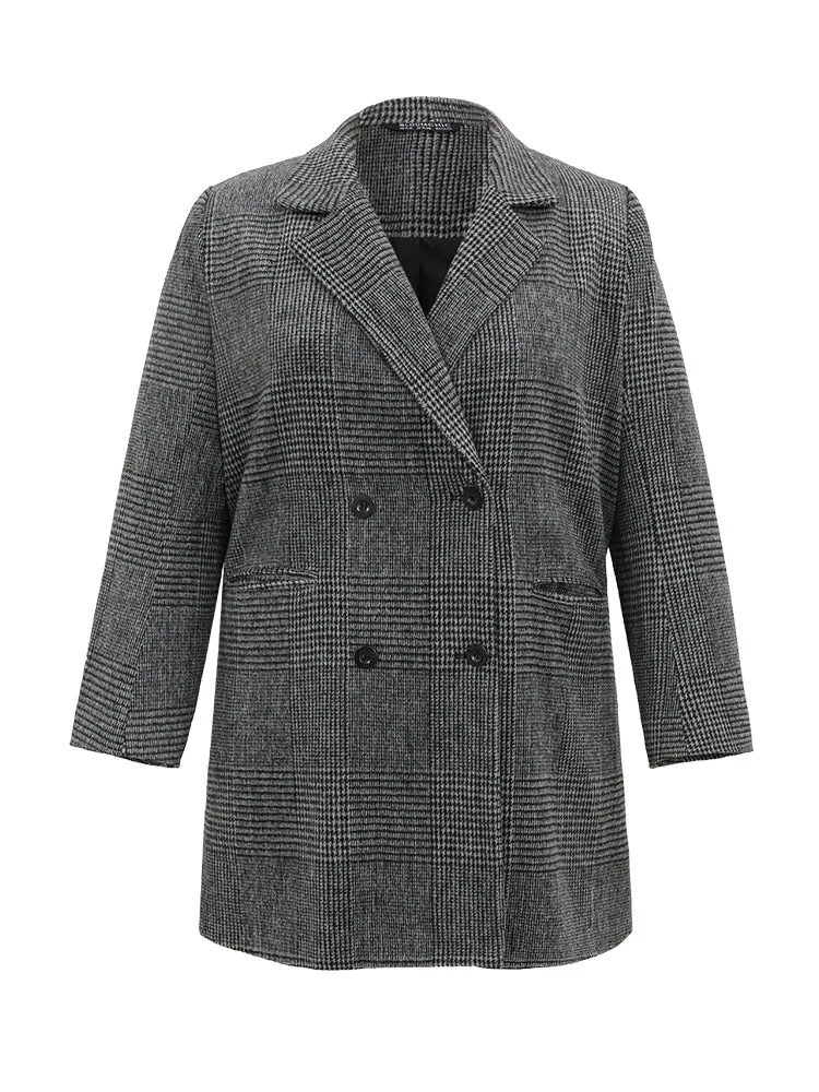 Plaid Double Breasted Patched Pocket Tunic Coat