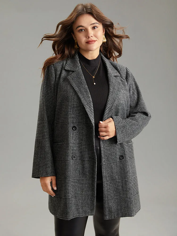 Plaid Double Breasted Patched Pocket Tunic Coat