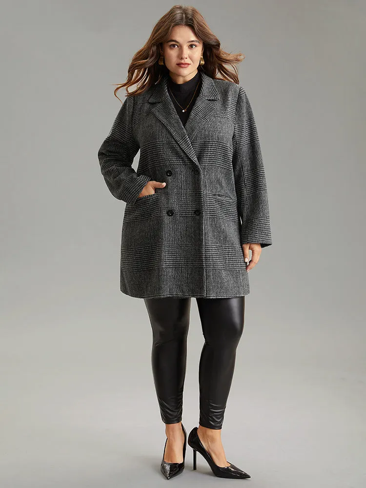 Plaid Double Breasted Patched Pocket Tunic Coat
