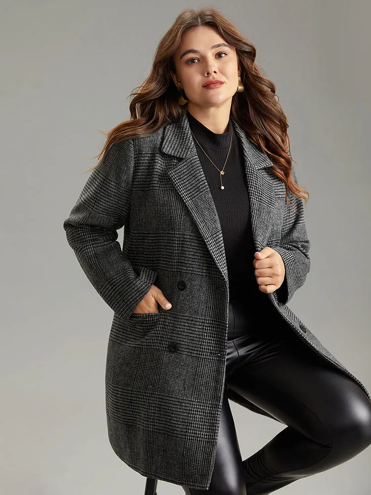 Plaid Double Breasted Patched Pocket Tunic Coat