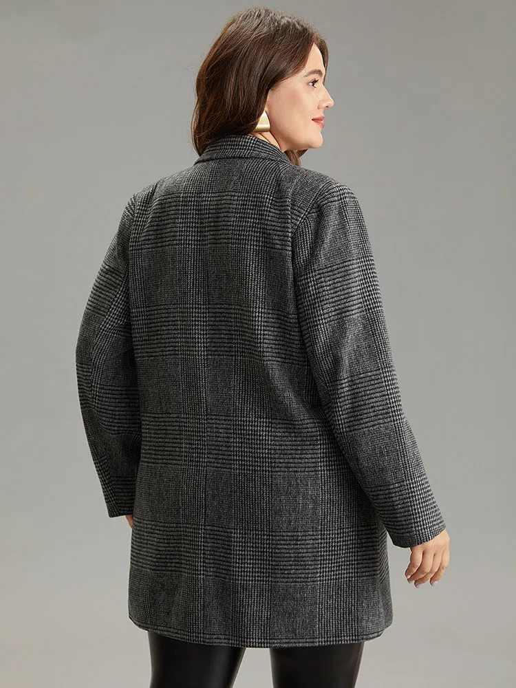 Plaid Double Breasted Patched Pocket Tunic Coat
