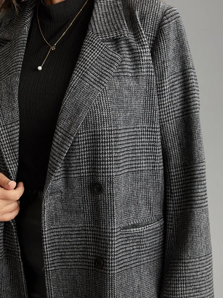 Plaid Double Breasted Patched Pocket Tunic Coat