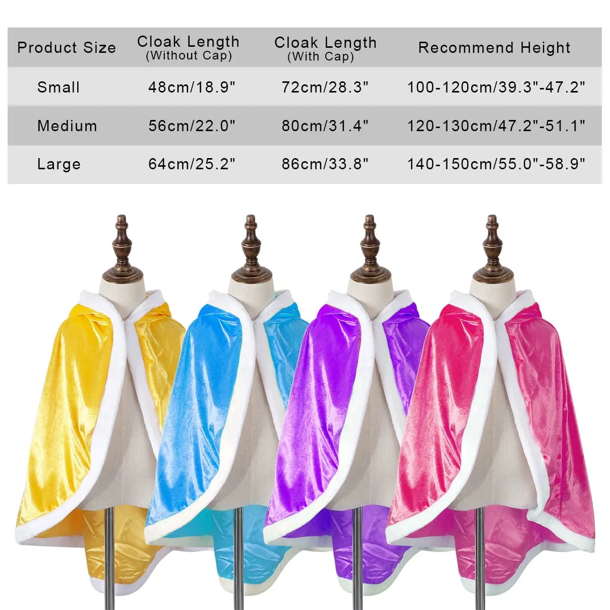Princess Hooded Cape Cloaks Costume for Girls Dress Up Ages 3 to 12