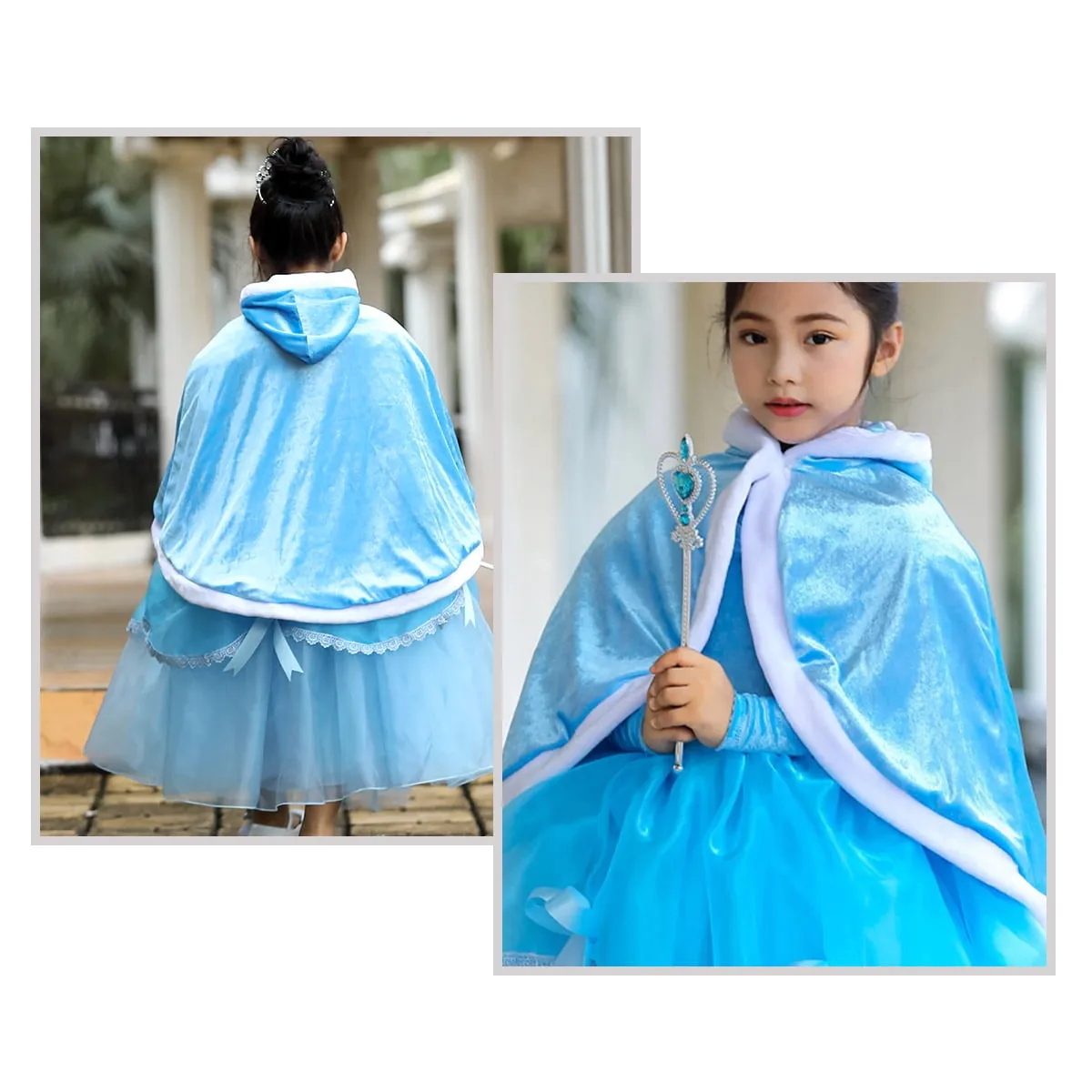 Princess Hooded Cape Cloaks Costume for Girls Dress Up Ages 3 to 12