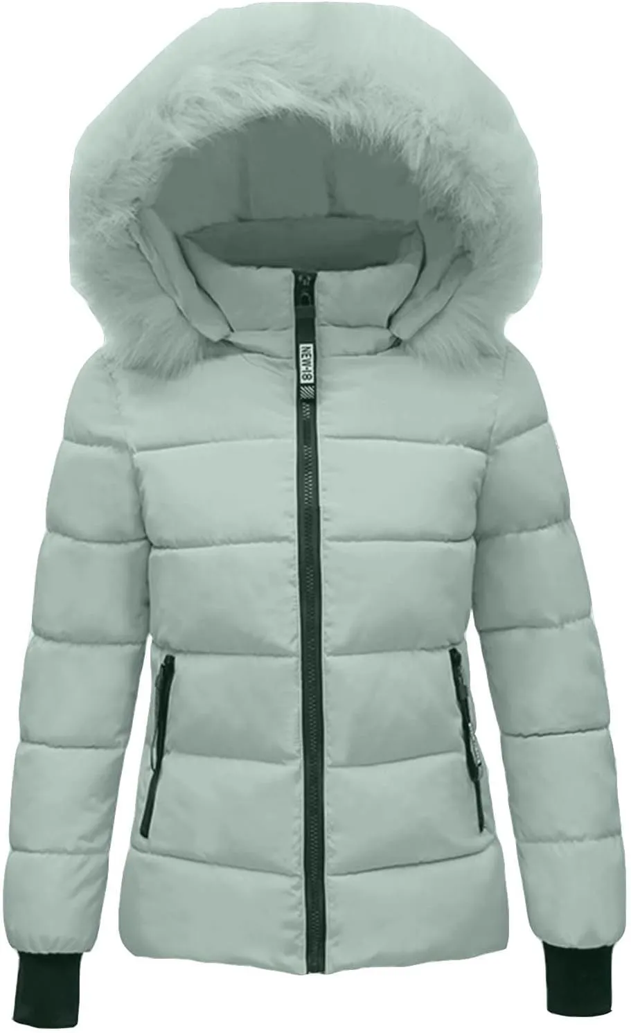 Puffer Jacket Womens Quilted Parka with Faux Fur Hood Zip Up Casual Tunic Puffer Coat Warm Winter Outfits Down Hooded Jackets