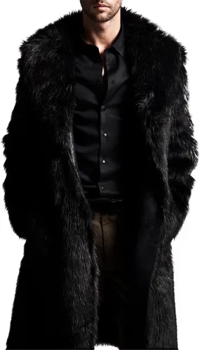 QWENTMTNTY Long Faux Fur Coat for Men Warm Thicken Heavyweight Overcoat Fashion Luxury Thermal Jackets Fluffy Winter Coats