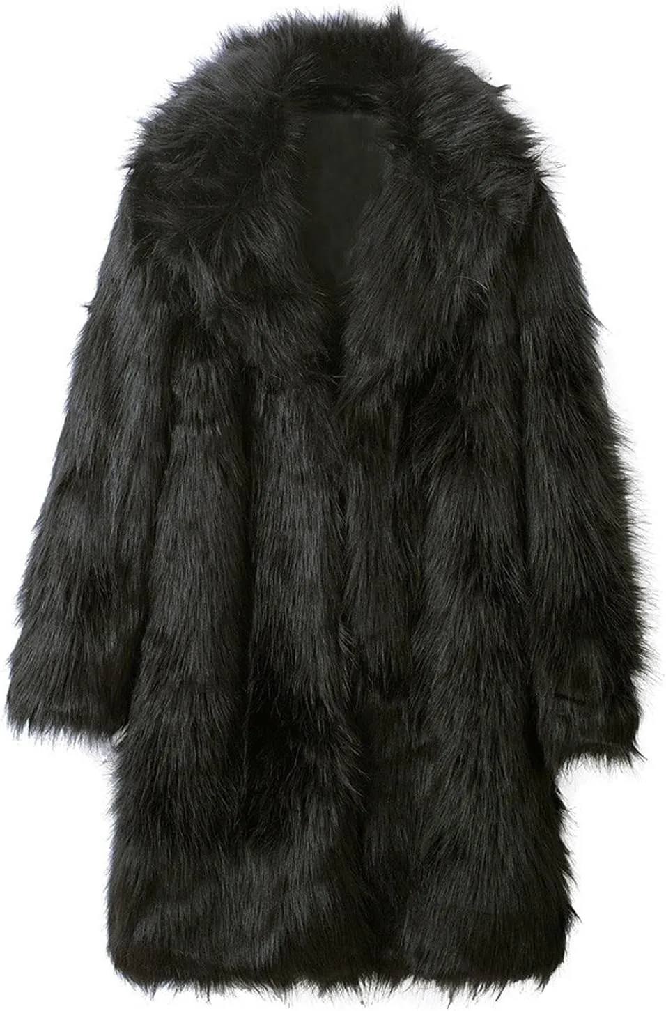 QWENTMTNTY Long Faux Fur Coat for Men Warm Thicken Heavyweight Overcoat Fashion Luxury Thermal Jackets Fluffy Winter Coats