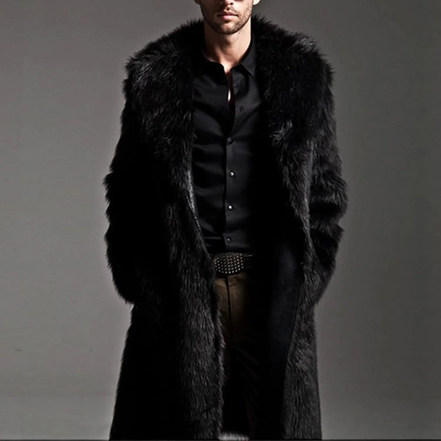 QWENTMTNTY Long Faux Fur Coat for Men Warm Thicken Heavyweight Overcoat Fashion Luxury Thermal Jackets Fluffy Winter Coats