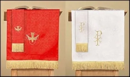 Reversible Jacquard Red & White Pulpit Scarf with Dove