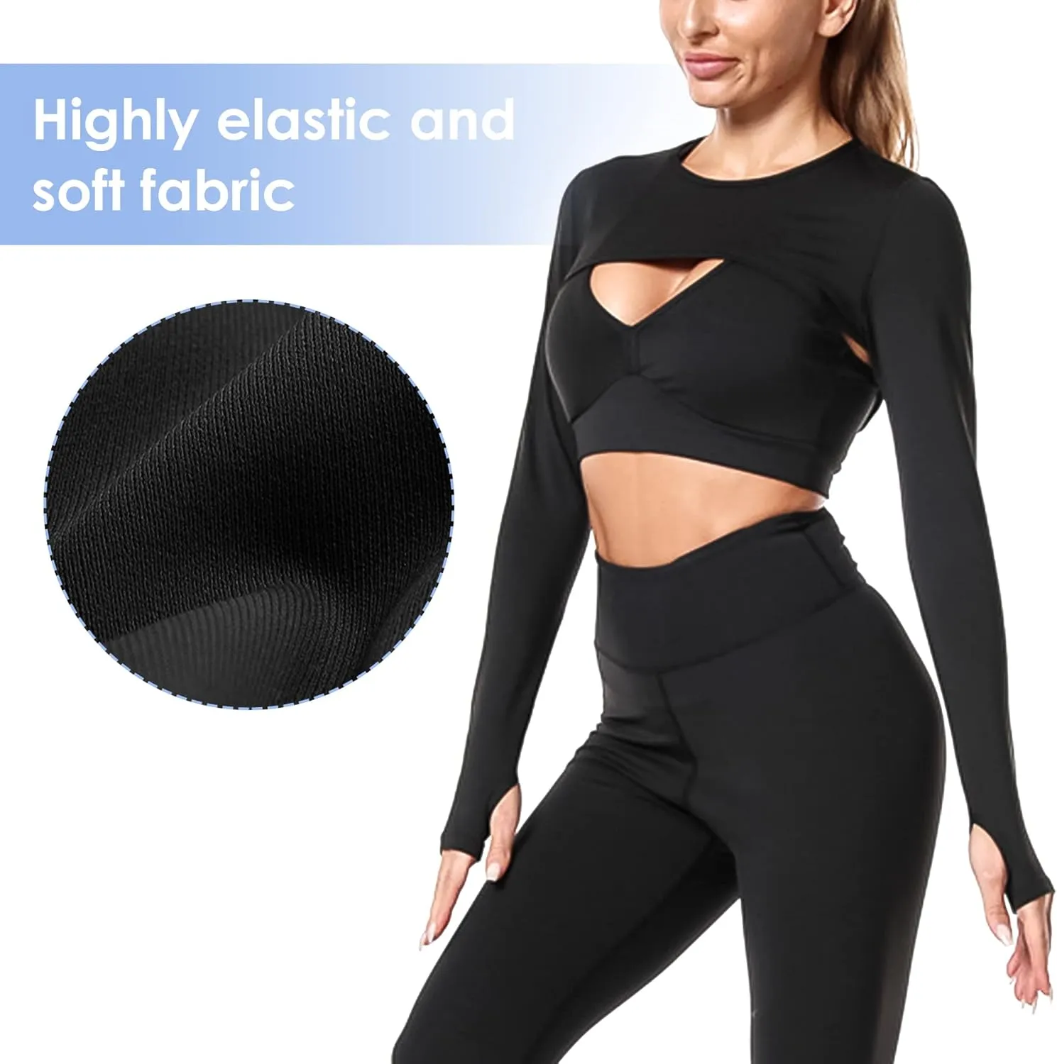 SEAUR Women's Cut Out Long Sleeve Crop Tops Super Cropped Sweatshirt Workout Athletic Yoga Gym Crop Top Pullover Activewear
