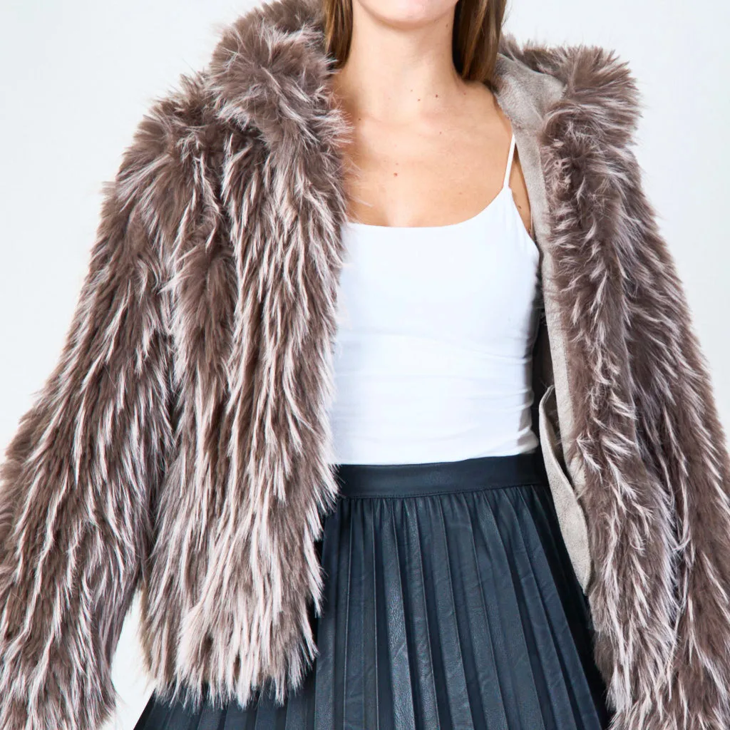 Shaggy faux fur hooded jacket wholesale