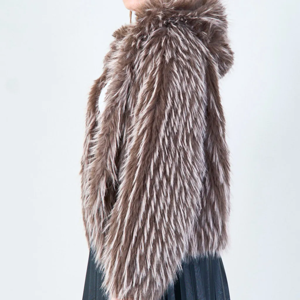 Shaggy faux fur hooded jacket wholesale