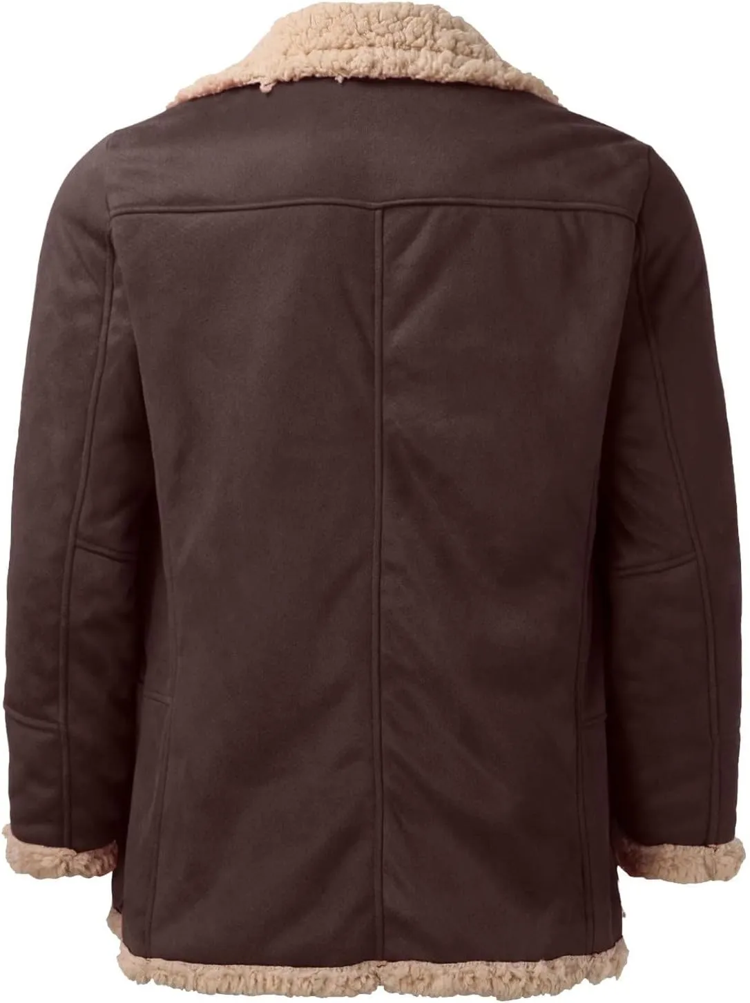 Thatrich Mens Sherpa Lined Jacket Faux Leather Fur Coat Cropped Shearling-Lined Bomber Jacket Vintage Winter Coat Overcoat