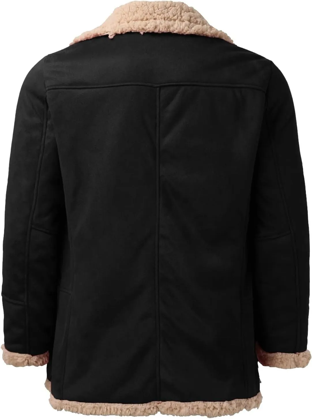 Thatrich Mens Sherpa Lined Jacket Faux Leather Fur Coat Cropped Shearling-Lined Bomber Jacket Vintage Winter Coat Overcoat