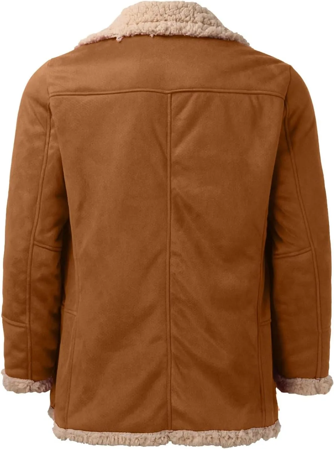 Thatrich Mens Sherpa Lined Jacket Faux Leather Fur Coat Cropped Shearling-Lined Bomber Jacket Vintage Winter Coat Overcoat