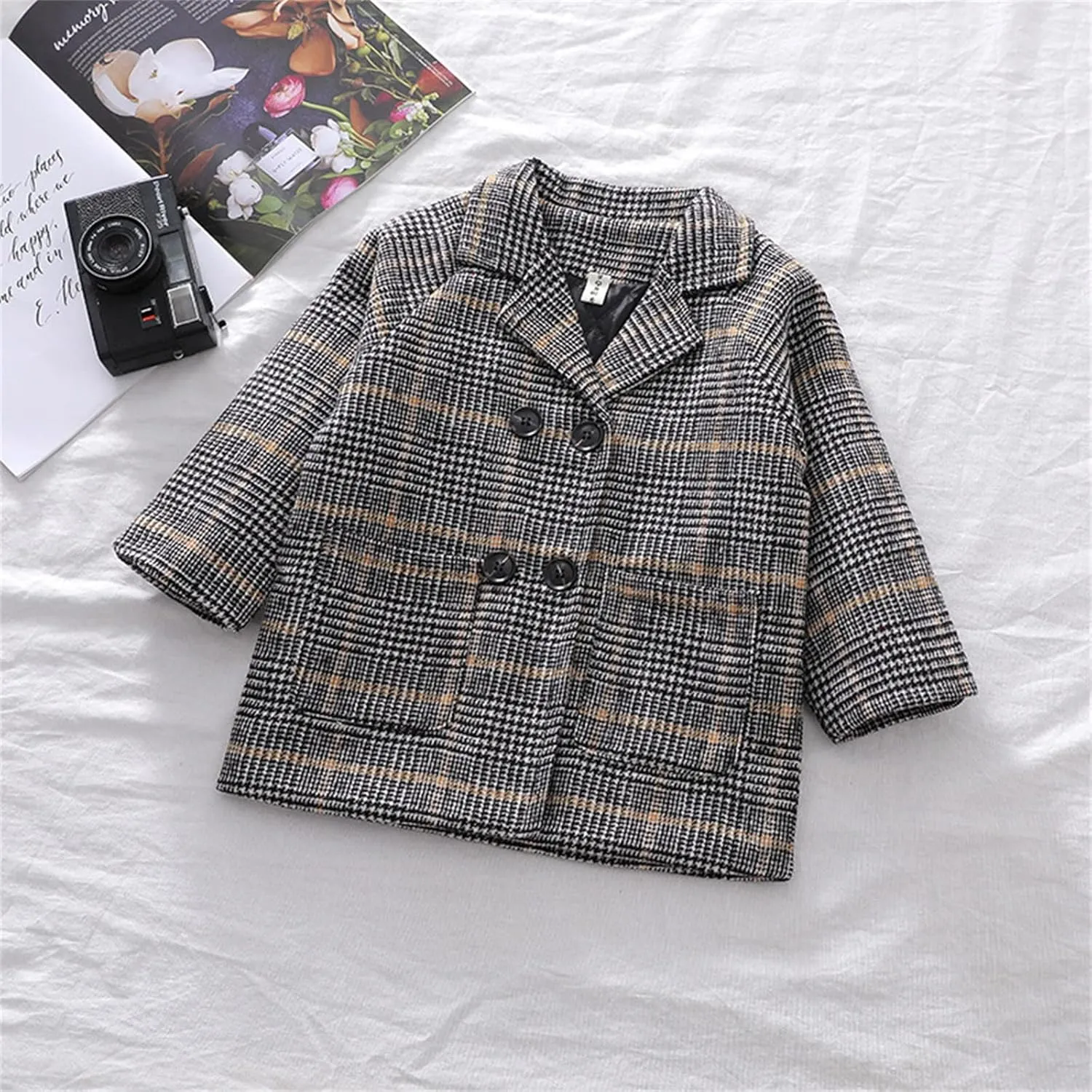 Toddler Boys Trench Coat Double Breasted Notched Wool Lapel Peacoat Baby Boys Long Winter Coat Faux Fur Jacket Overcoat