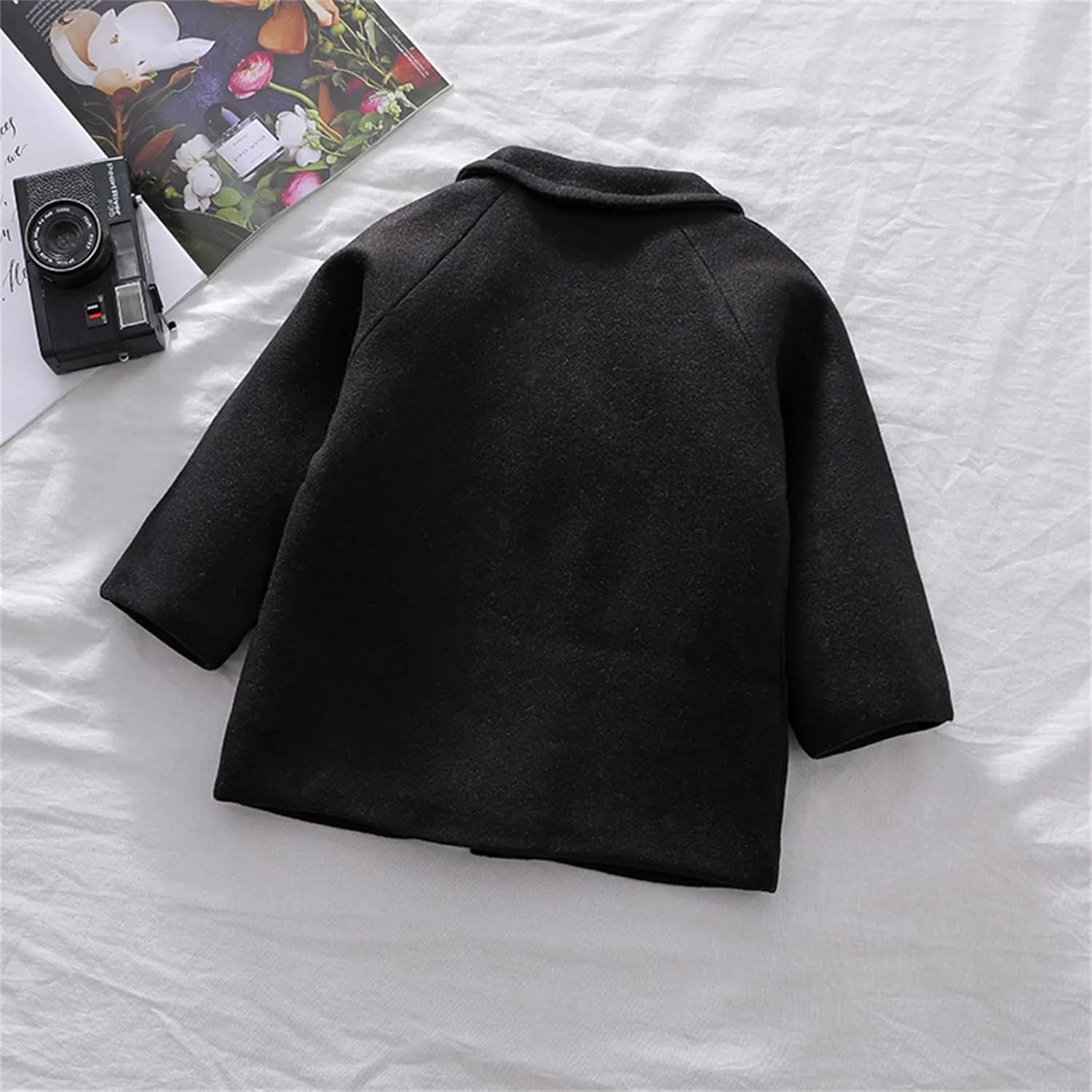 Toddler Boys Trench Coat Double Breasted Notched Wool Lapel Peacoat Baby Boys Long Winter Coat Faux Fur Jacket Overcoat