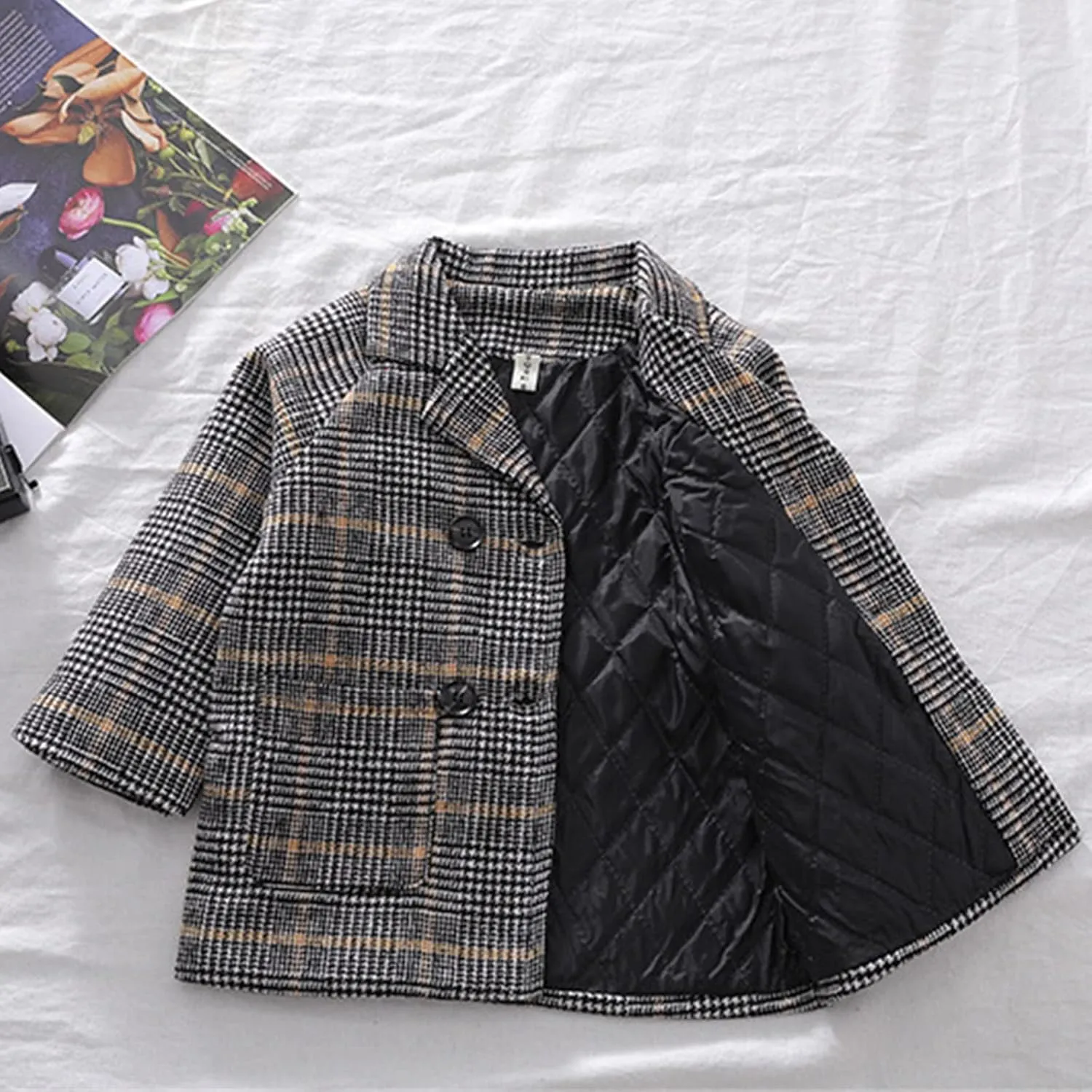 Toddler Boys Trench Coat Double Breasted Notched Wool Lapel Peacoat Baby Boys Long Winter Coat Faux Fur Jacket Overcoat