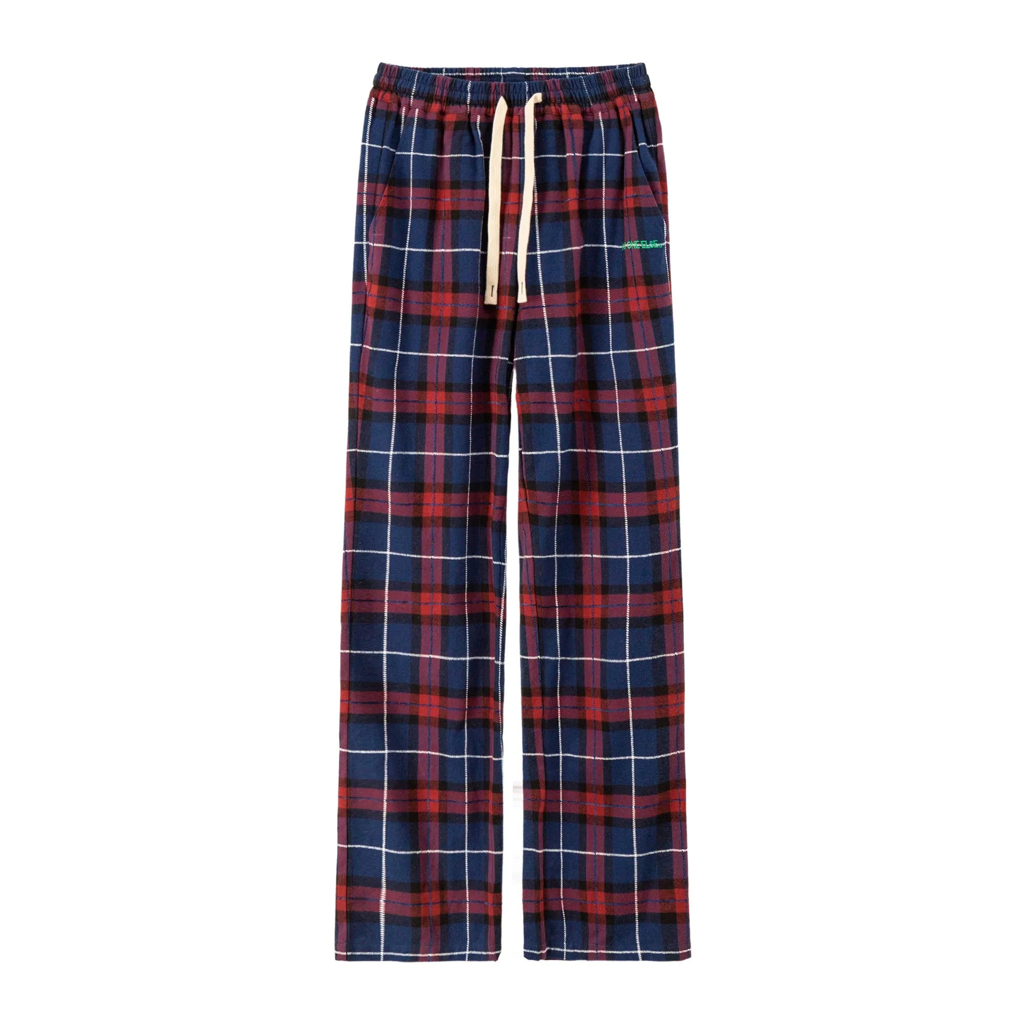 Waist Strings Check Straight Pants