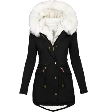 Winter Coats for Women 2024 Trendy Thicken Fleece Lined Parkas Anoraks Warm Cotton Jacket Coats with Faux Fur Hood