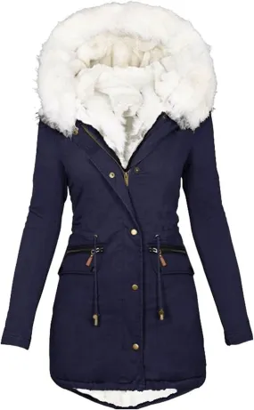 Winter Coats for Women 2024 Trendy Thicken Fleece Lined Parkas Anoraks Warm Cotton Jacket Coats with Faux Fur Hood