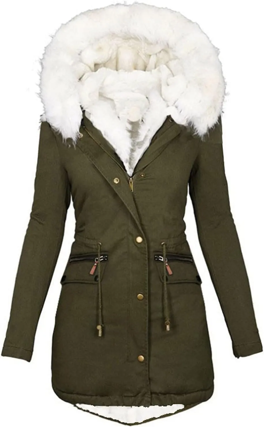 Winter Coats for Women 2024 Trendy Thicken Fleece Lined Parkas Anoraks Warm Cotton Jacket Coats with Faux Fur Hood