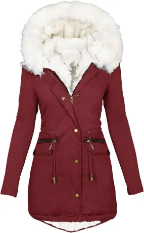 Winter Coats for Women 2024 Trendy Thicken Fleece Lined Parkas Anoraks Warm Cotton Jacket Coats with Faux Fur Hood