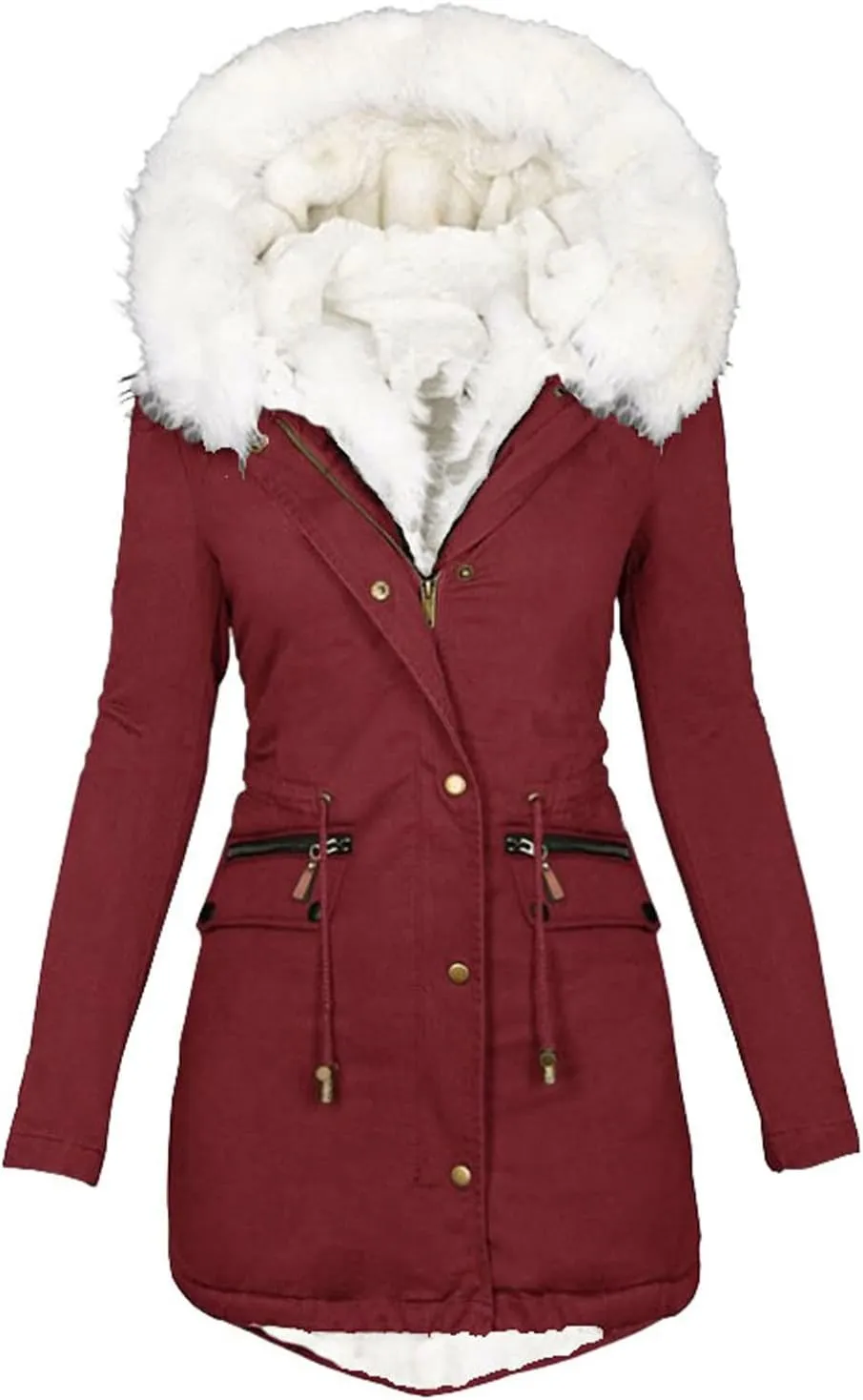 Winter Coats for Women 2024 Trendy Thicken Fleece Lined Parkas Anoraks Warm Cotton Jacket Coats with Faux Fur Hood