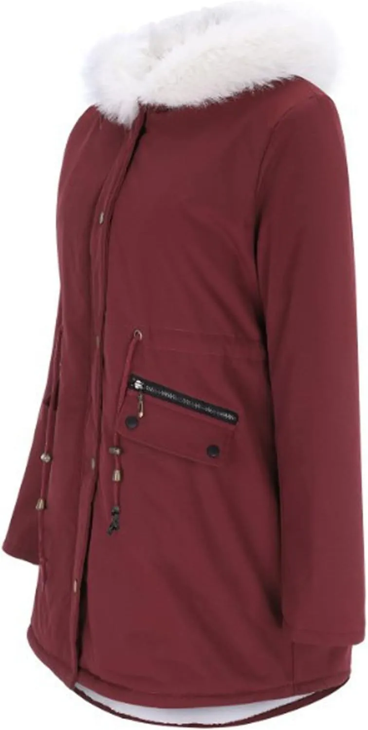 Winter Coats for Women 2024 Trendy Thicken Fleece Lined Parkas Anoraks Warm Cotton Jacket Coats with Faux Fur Hood