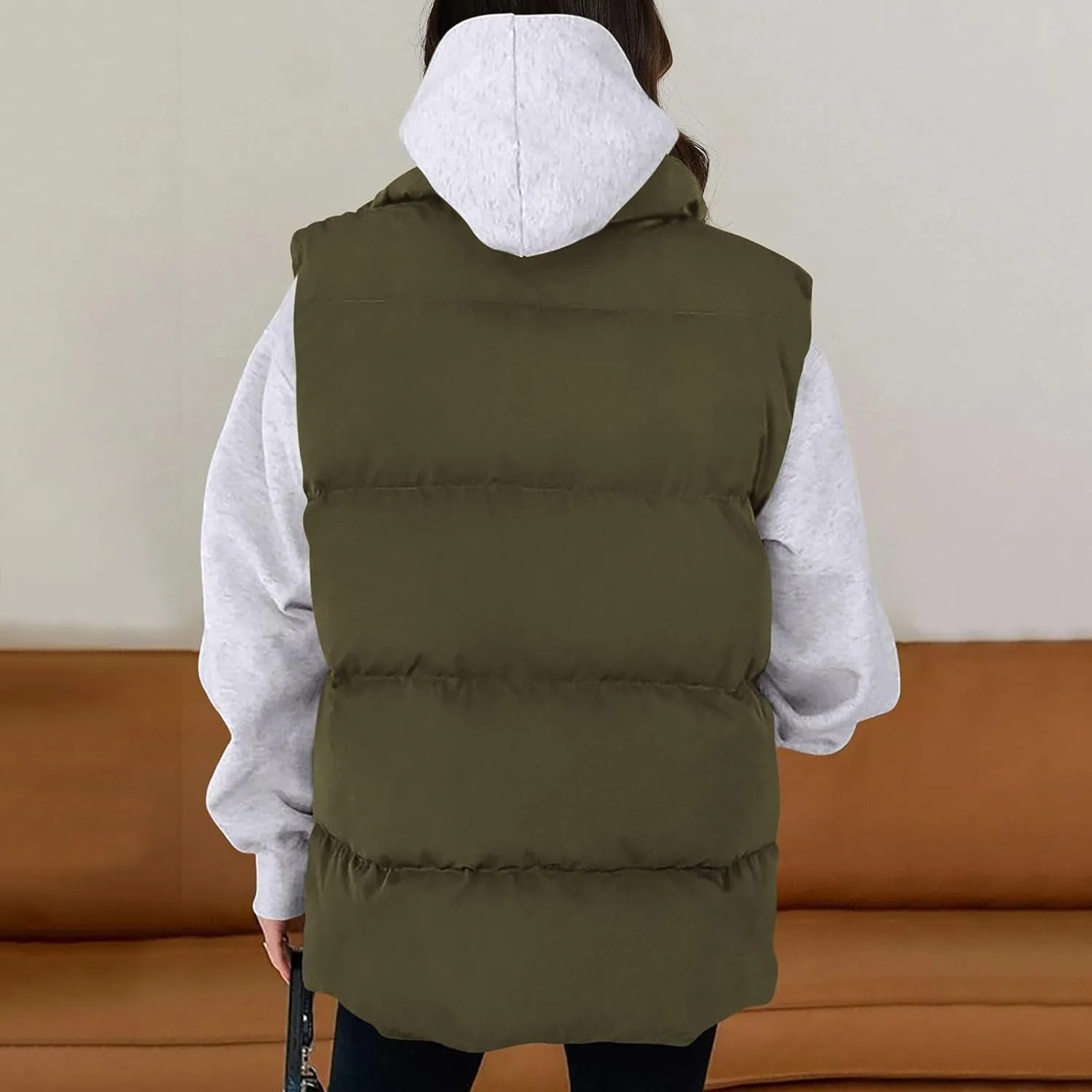 Winter Coats for Women Trendy Cropped Sleeveless Puffer Jacket Full Zip Padded Coat 2024 Casual Solid Versatile Outwear