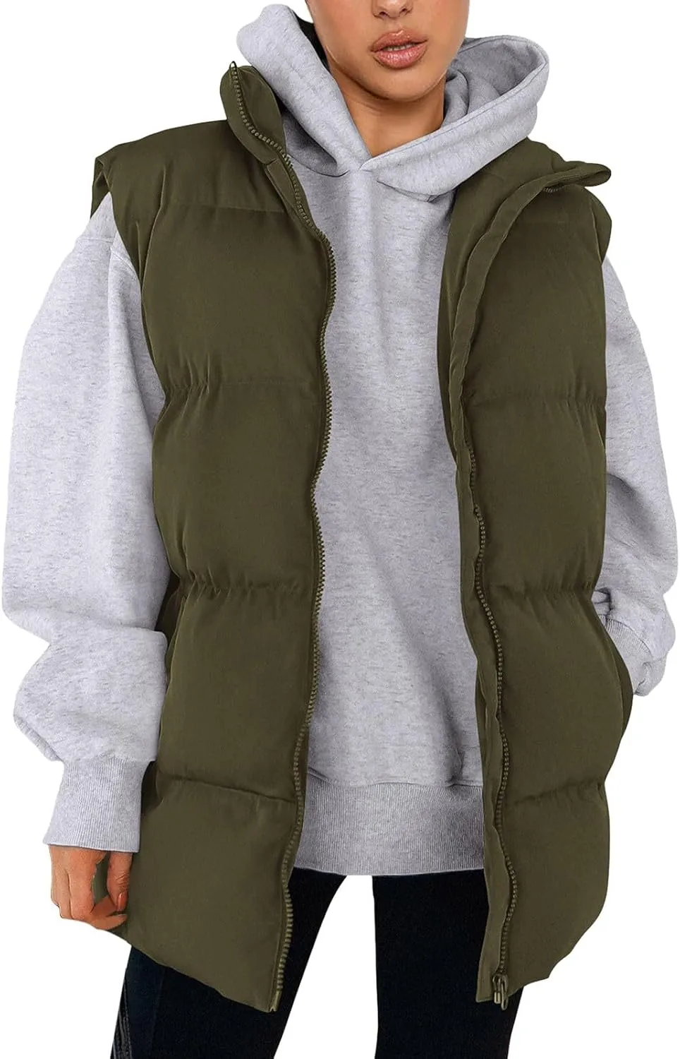 Winter Coats for Women Trendy Cropped Sleeveless Puffer Jacket Full Zip Padded Coat 2024 Casual Solid Versatile Outwear