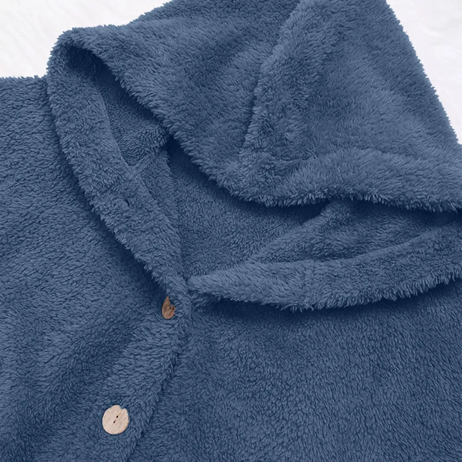 Women Hooded Fuzzy Jacket Oversized Fleece Sherpa Jacket Thicken Warm Jacket Botton Overcoat with Fur Hood S-5XL