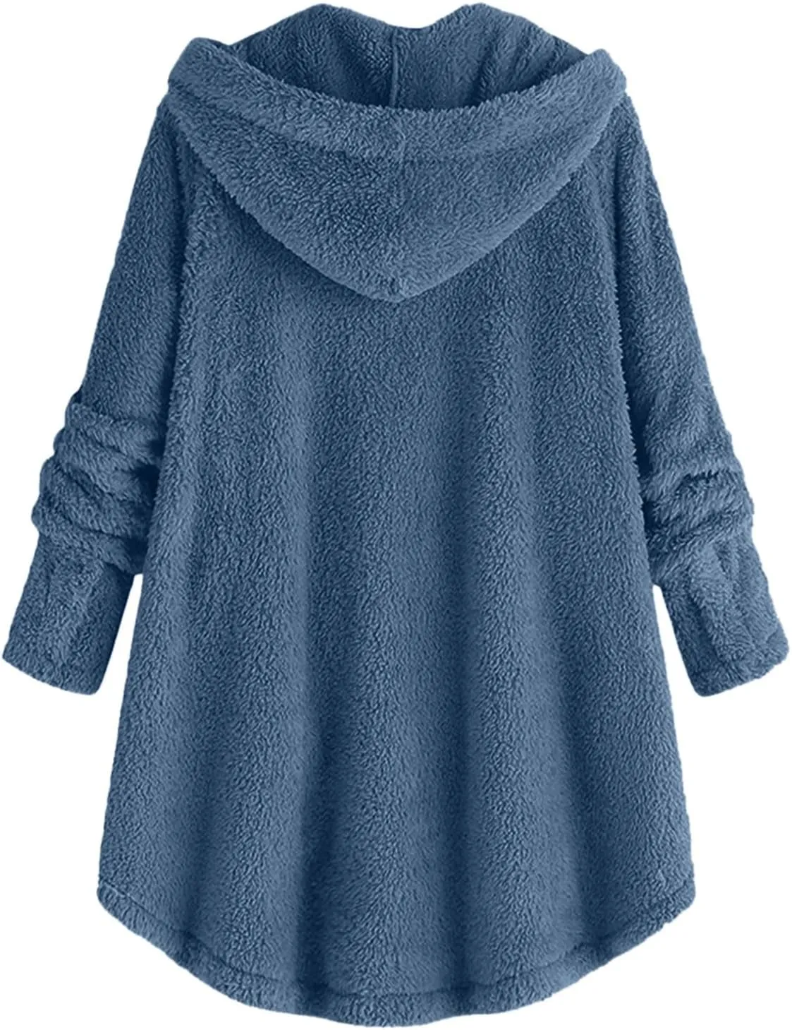 Women Hooded Fuzzy Jacket Oversized Fleece Sherpa Jacket Thicken Warm Jacket Botton Overcoat with Fur Hood S-5XL