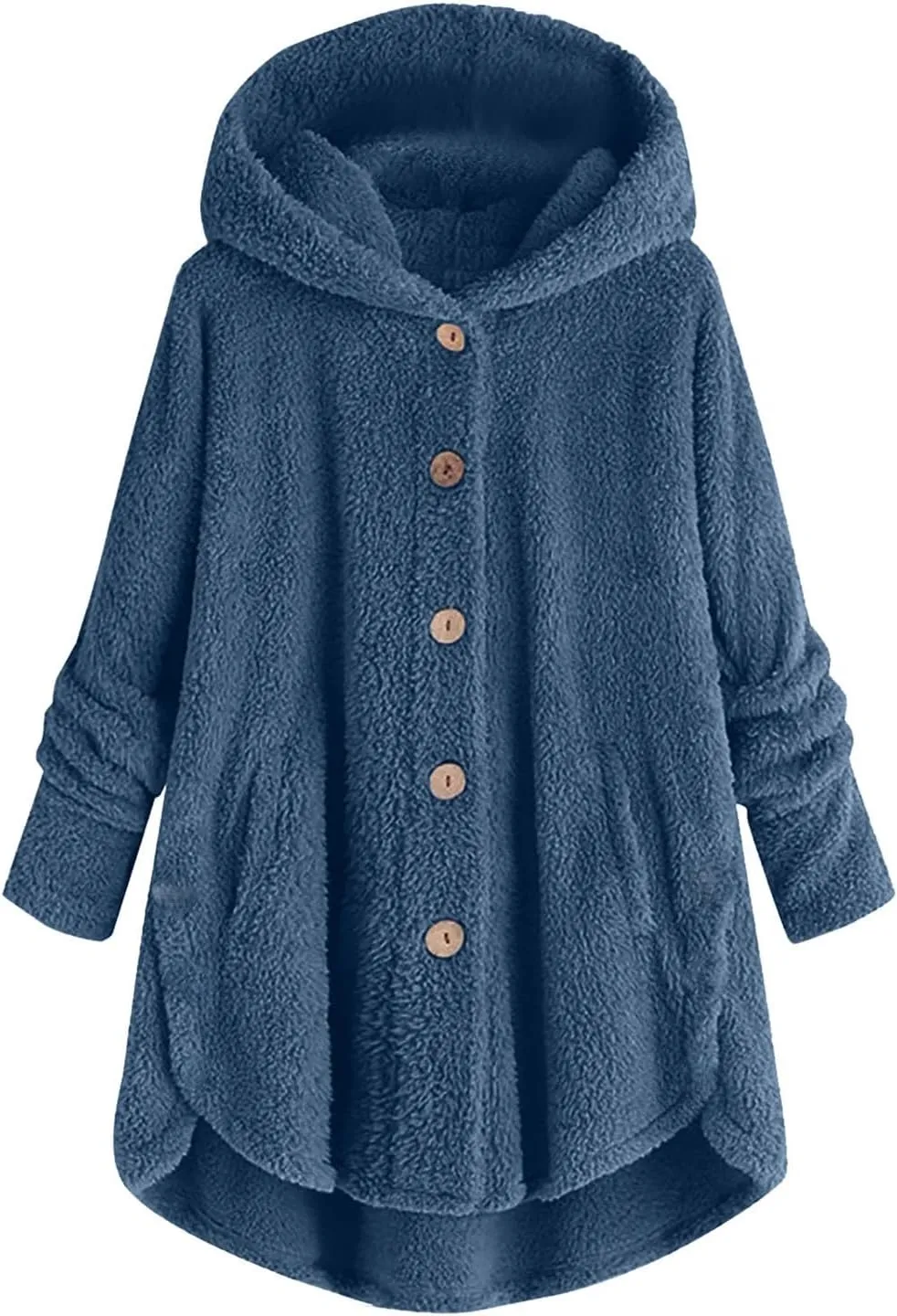 Women Hooded Fuzzy Jacket Oversized Fleece Sherpa Jacket Thicken Warm Jacket Botton Overcoat with Fur Hood S-5XL