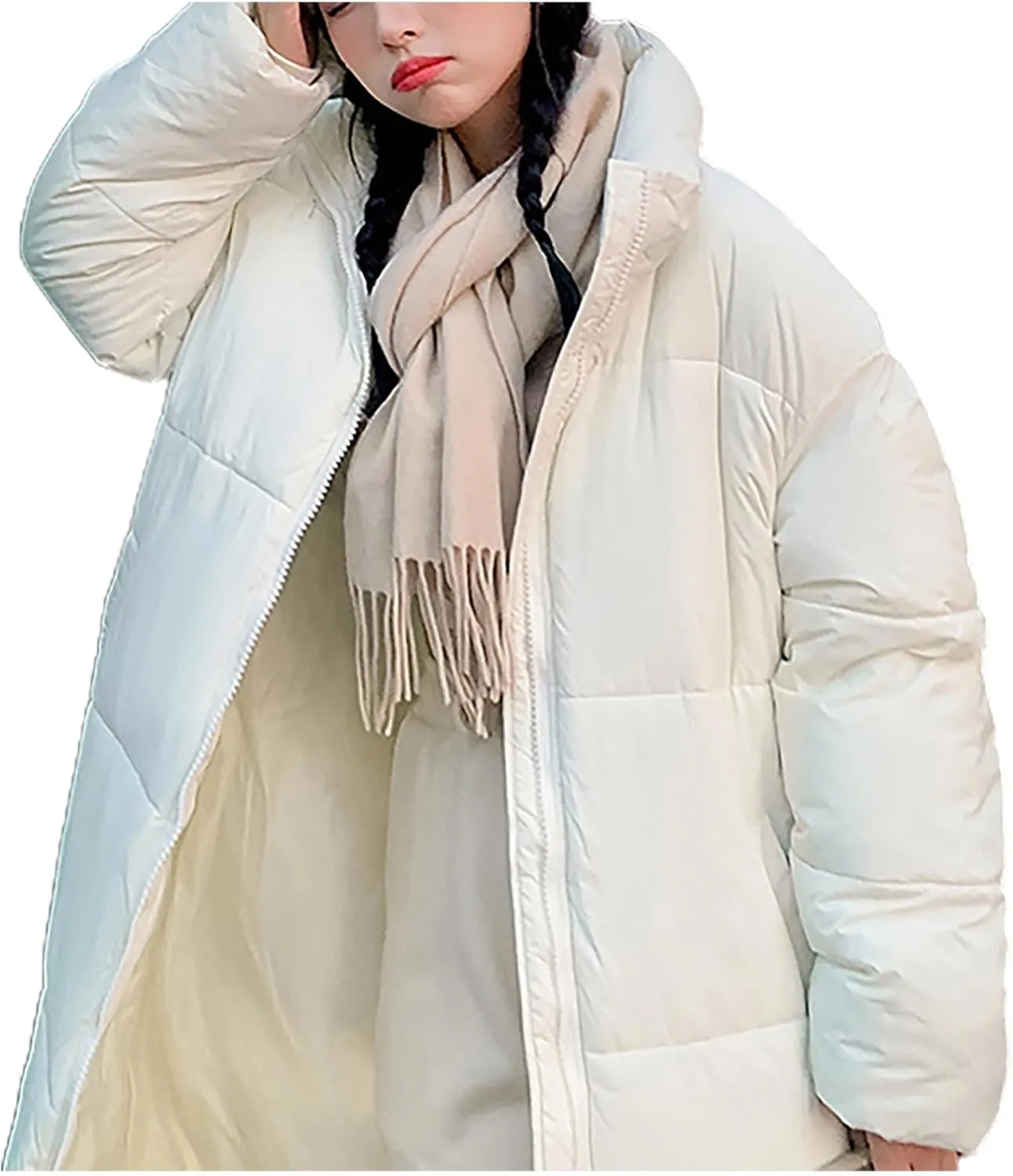 Women Long Winter Coat Warm Thickened Stand-Collar Hoodless Down Jacket Ankle-Length Puffer Coat Outwear with Pockets